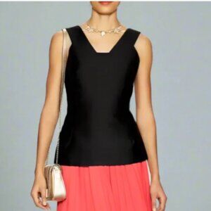 Kate Spade Peplum Top Black Womens 2 Bow Back Sleeveless tunic Modern Fitted